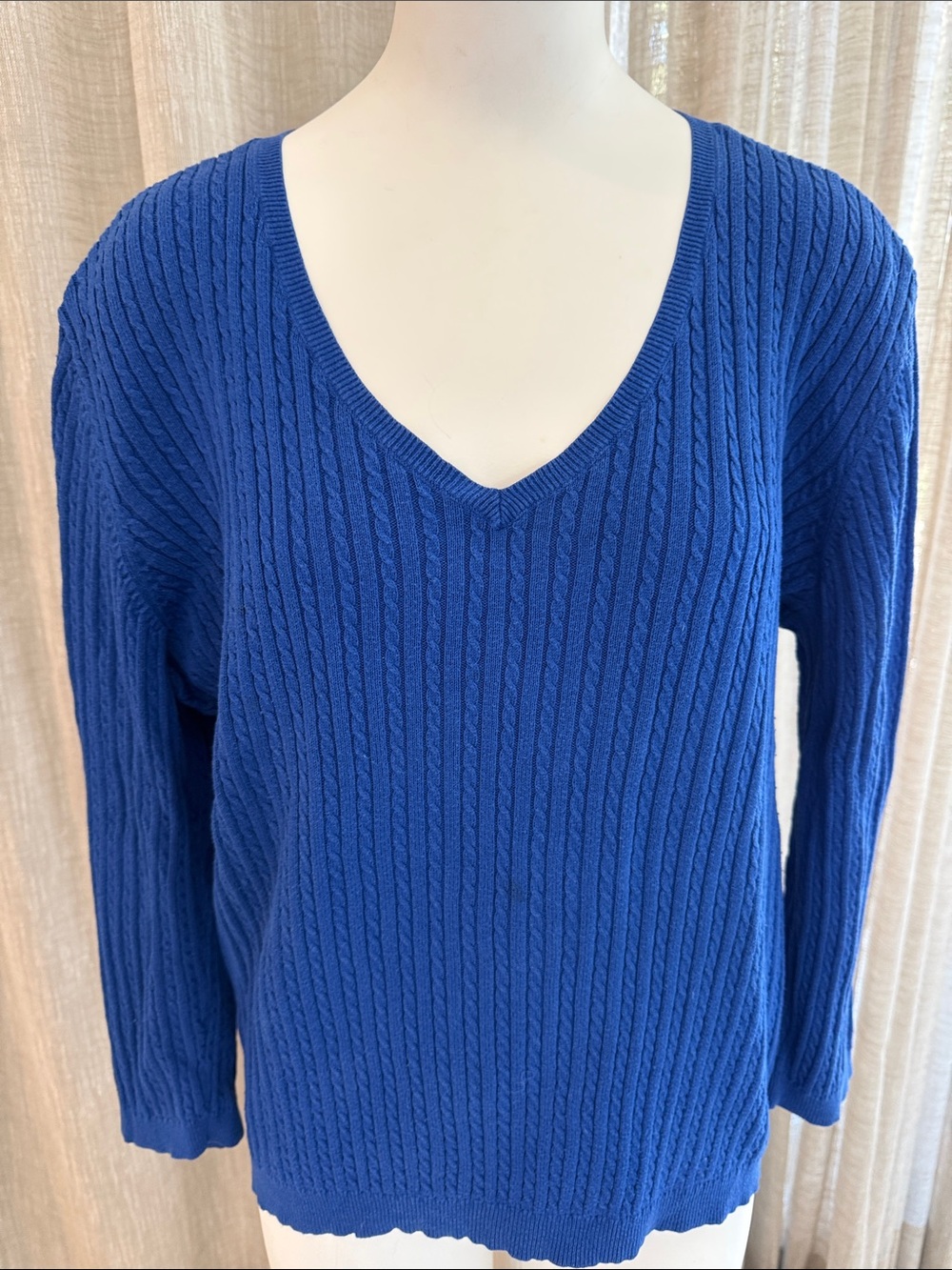 Lauren Ralph Lauren Women's V-Neck Cable Knit Sweater in Royal Blue Sz XL
